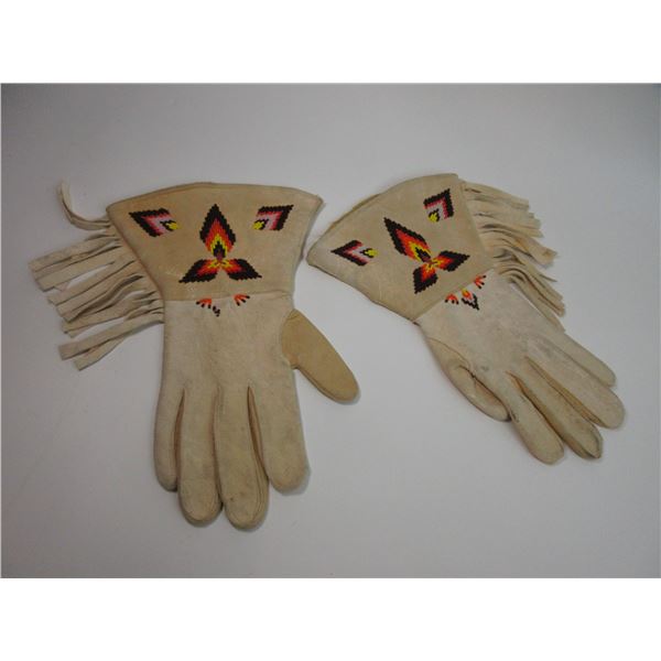 Contemporary Beaded And Fringed Gauntlets- Some Bead Loss On 1 Glove- 13"