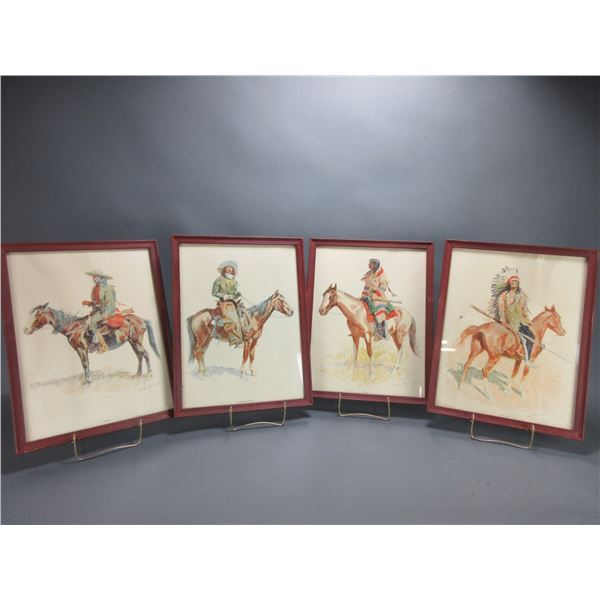 Set Of 4 Signed Frederic Remington Prints- "An Arizona Cowboy"- "A Trapper"- "A Sioux Chief"- "A Bre