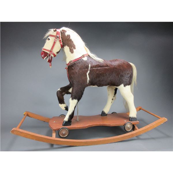 Vintage Horsehair Covered Rocking Horse- Real Mane Hair- Also Has Wheels- 33"H X 45"L X 14"D- Cool P