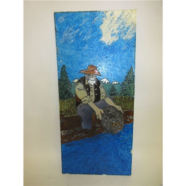 Painted Glass Window From Prospector Bar In Butte MT- 55.5" X 25"