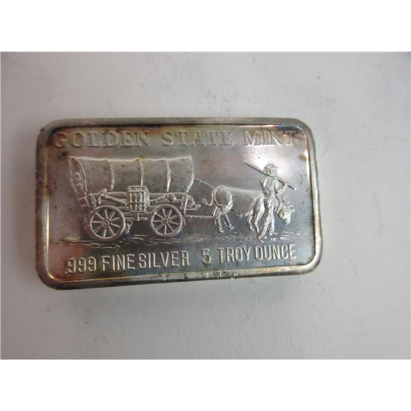 Golden State Mint 5 OZ Silver Bar- .999 Fine Silver