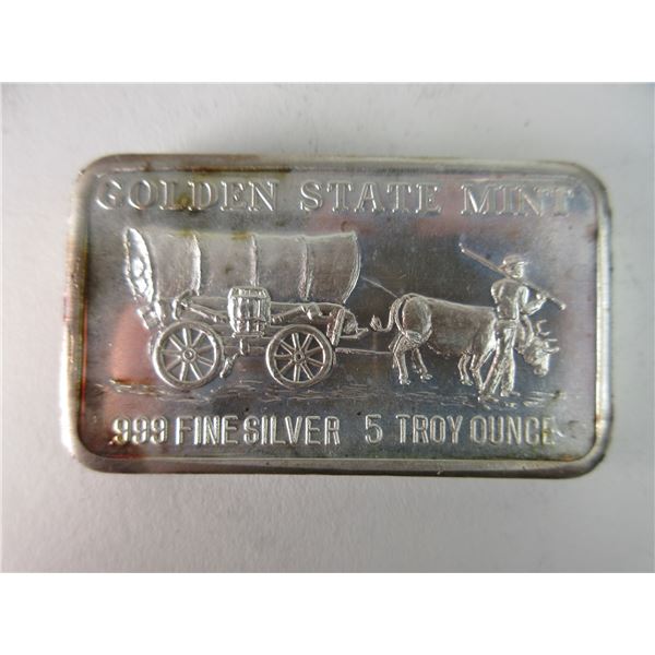 Golden State Mint 5 OZ Silver Bar- .999 Fine Silver