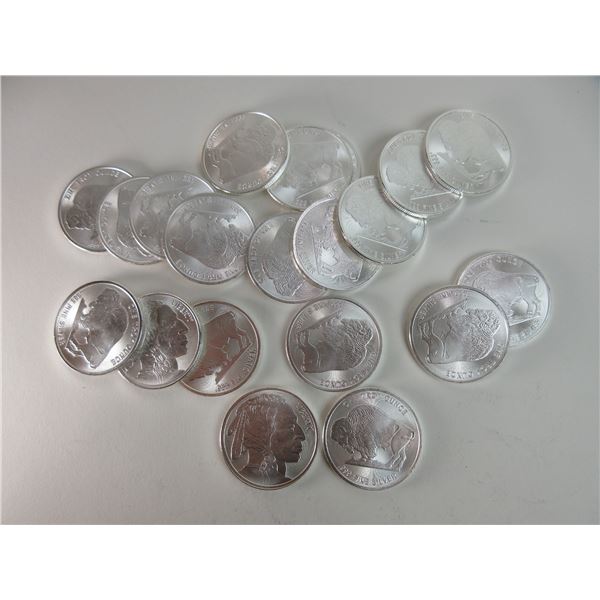 20 Uncirculated Buffalo/Indian Head 1 OZ Silver Rounds- .999 Fine Silver