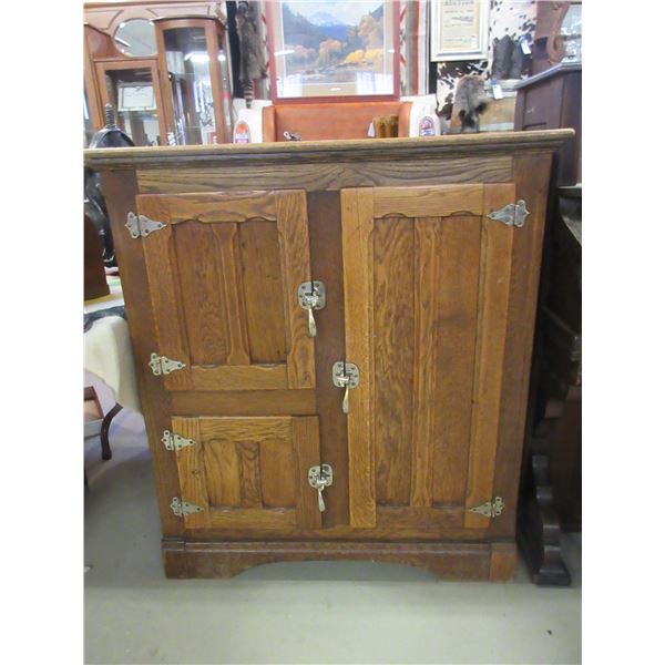 Old Restored Oak Ice Box- Very Good Condition- 38"W X 43"W X 20"D