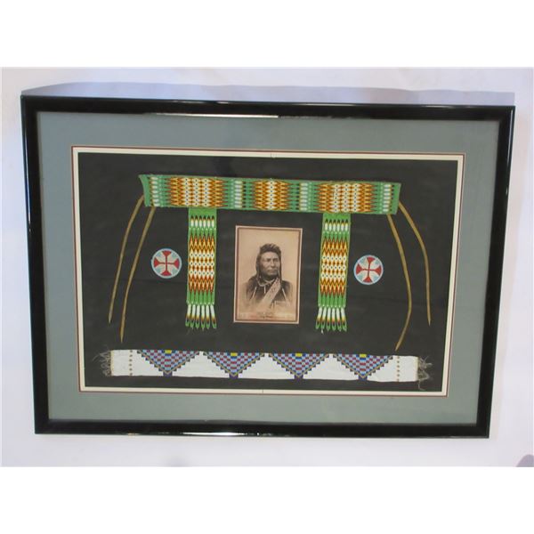 Framed Fully Beaded Native Belt And Sash- Chief Joseph Photo By DF Barry- 60  X 43 