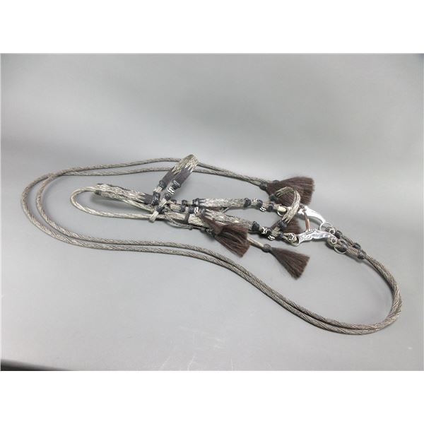 Deer Lodge Prison Hitched Horsehair Headstall- Tassels- 88" Round Reins- JWP Shanked Snaffle Bit- Gr