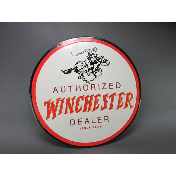 Original Double Sided Porcelain Winchester Sign- 30"- Missing Letter On One Side- Great Condition