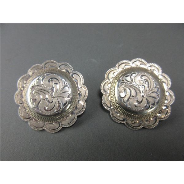 Marked HAG Silver Overlay Domed, Engraved, Scalloped Conchos- 1.75"- New
