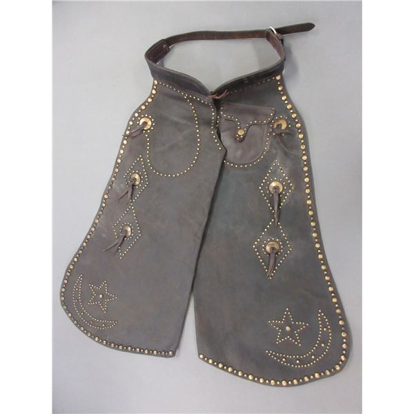Marked Heiser Denver 860 34 Batwing Chaps- Diamond, Star, Crescent Moon Dots- 6 1.7" Conchos- Pocket