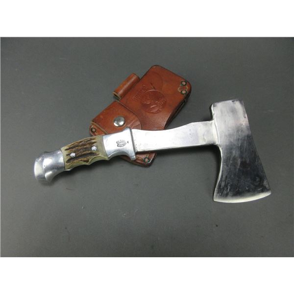 RH Ruana Bonner Montana Hatchet With Original Sheath- "M" Mark- 5" Head- 8.75" Handle- Good Conditio