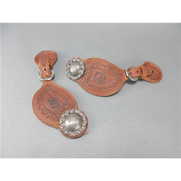 Stamped Spur Straps Marked F Schultz Victor Mont- 107 And Circle J Brands- Unmarked Bucking Horse 2"