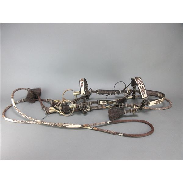 Deer Lodge Hitched Horsehair Headstall With Snaffle Bit- Tassels- 102" Round Roping Reins- New Condi