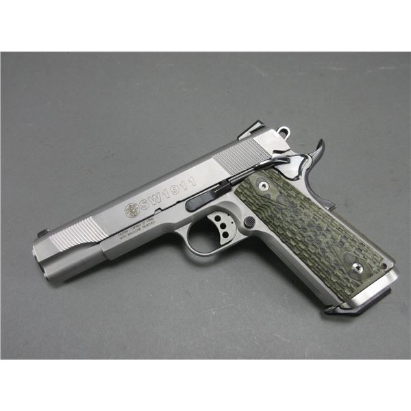 Smith And Wesson Model SW 1911 Stainless Semi-Automatic Pistol- .45 Auto- 5" Barrel- Very Good Condi