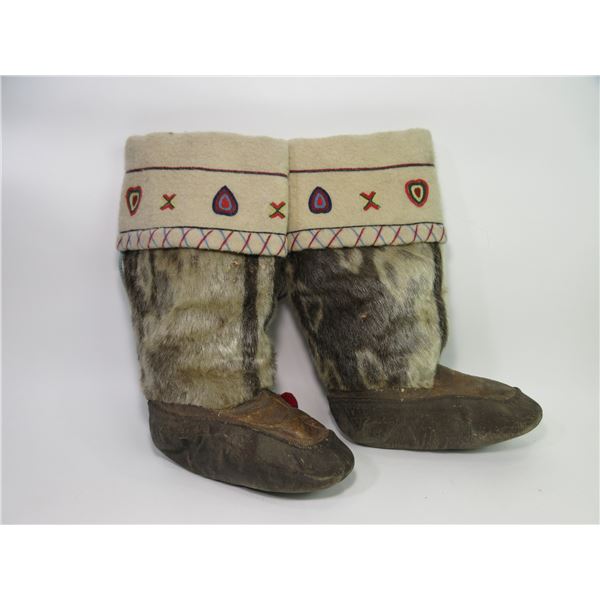 Native Caribou Hide Mukluks- Fold Down Tops- 11"