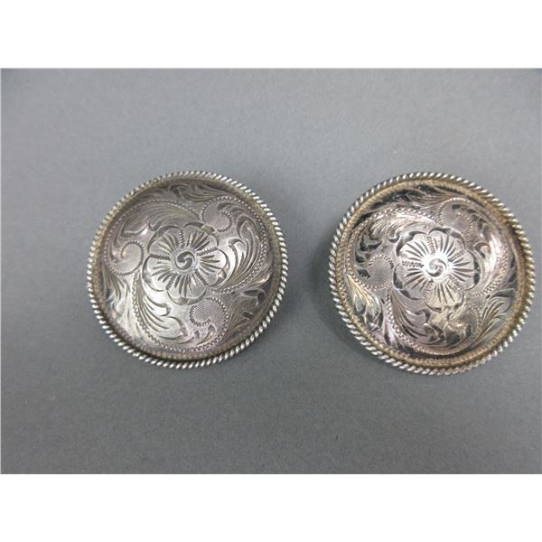 Marked Mexico Silver Overlaid 2" Engraved Conchos- Rope Edged