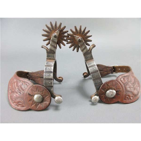 Attributed To Rex Schnitger Silver Inlaid Spurs-.75  Heavy Bands- 2.5  Shanks- 2.25  16 Point Dot