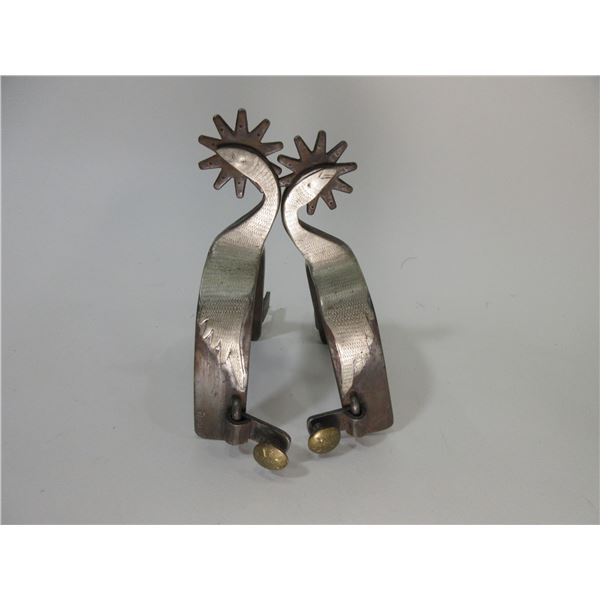 Marked D Rigsbee 721 Silver Overlaid Swan Spurs- 1" Bands- 2" Drop Shanks- 1.5" 10 Point Punch Dot R