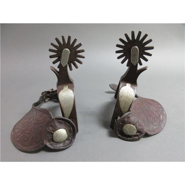 Marked O Crockett Inside The Band Silver Overlaid Double Mounted Spurs- 1.2  Heavy Bands- 2.5  Shank