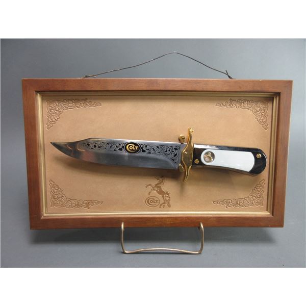 Colt Firearms Knife In A Display Case- Handle 5.5"- Etched Blade 8"- 16" X 9"