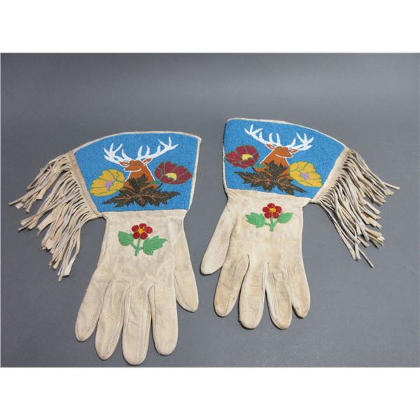 Beaded And Fringed Gauntlets- Great Beading- 16" X 9"