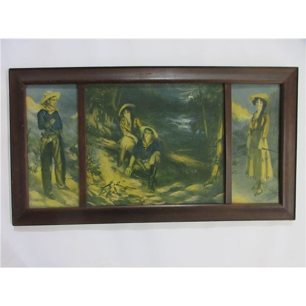 Original Signed Cowboy And Cowgirl Painting- 3 Panels- 32" X 17.5"