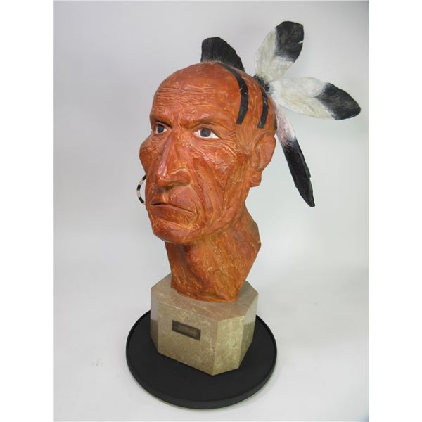 Signed Alfredo Domenici Painted Bronze On Rock Base- "Indian Head"- Per Harry Tuo Amigo Doi 1986- 23