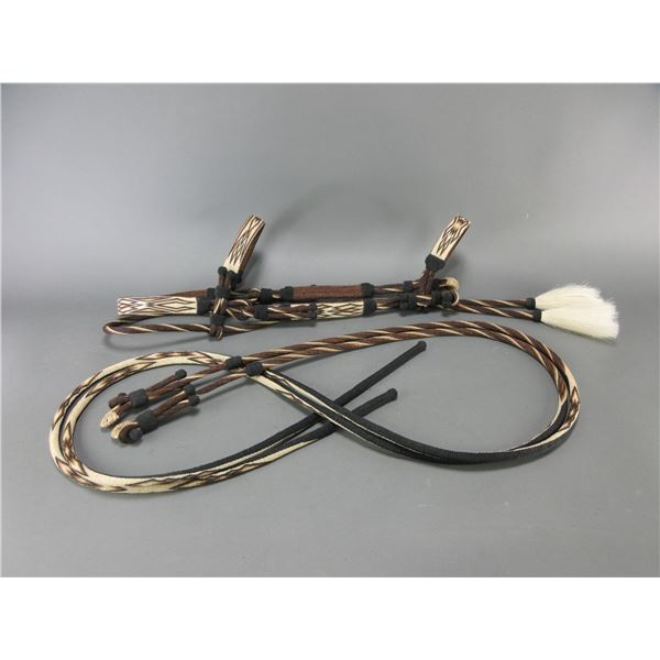 3 Color Deer Lodge Hitched Horsehair Headstall- Tassels- 91" Round Reins- Great Work