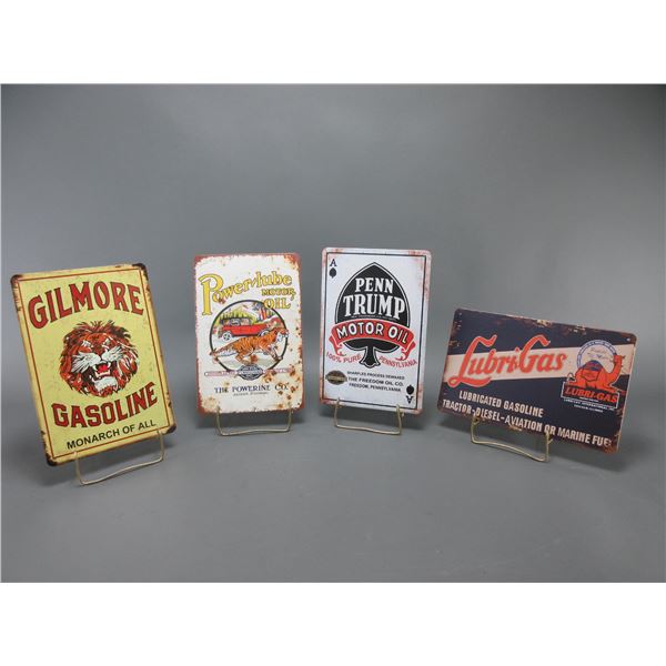 4 New Tin Oil Signs- 12" X 8"