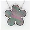 Image 5 : 14K White Gold Black Mother of Pearl & Diamond Clover Flower Pendant Necklace