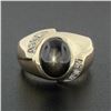 Image 2 : Men's Vintage 14K Gold Oval Cabochon Brown Star Sapphire & Diamond Cocktail Ring