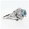 Image 5 : Fancy Vintage 14K White Gold 2.85 ctw Round Aquamarine Diamond Dome Cocktail Rin