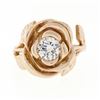 Image 4 : New Handmade 18k Pink Gold 0.72 ctw Round Diamond Rose Flower & Engraved Leaf Ri