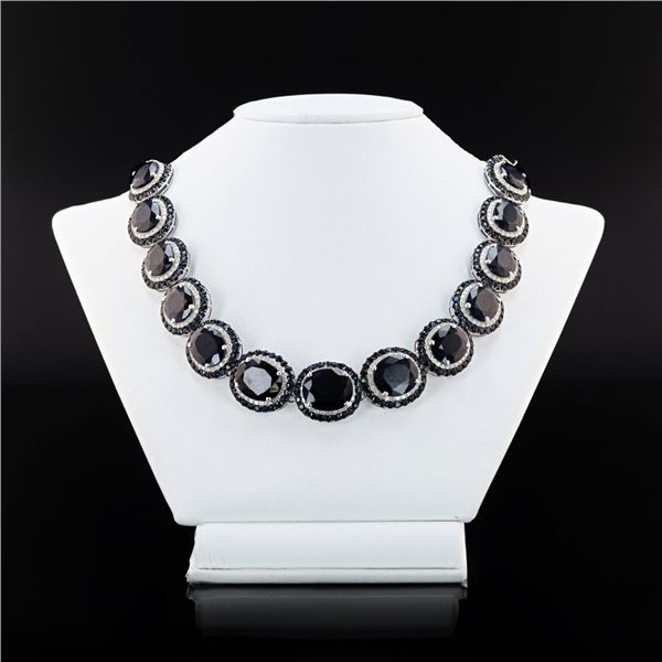 188.50 ctw Blue Sapphire and 8.58 ctw Diamond 14K White Gold Necklace