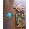 Image 1 : Qty 3 Lightweight Metal Mexican Wall Hangings: Sunshine & Cactus Kokopelli, Misc Sizes