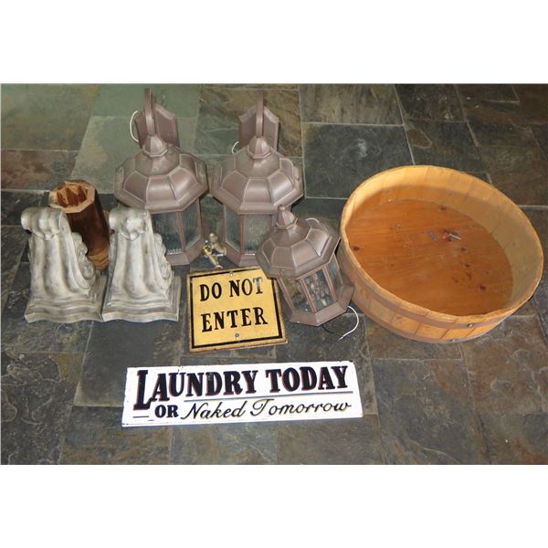 Misc Décor: Laundry & Do Not Enter Signs, Lanterns, Barrel Bottom, etc