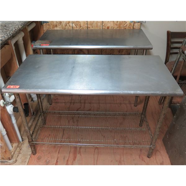 Qty 2 Metal Work Tables w/ Mesh Undershelves 49 x24 x35 H