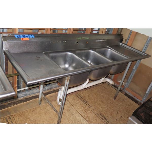 Metal 3-Basin Sink w/ Dual Sideboards (no faucet) 90 x26 x44 H