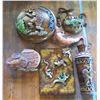 Image 1 : Qty 3 Lightweight Metal Mexican Wall Hangings: Gecko, Kokopelli & Jars, Misc Sizes