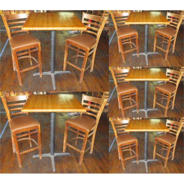 Qty 5 Square Wooden Tables 30"x30"x42"H w/ 10 Chairs