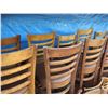 Image 13 : Qty 24 Wooden Stools w/ Slatted Backs & Upholstered Seats 16"x16"x44"H