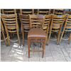 Image 2 : Qty 24 Wooden Stools w/ Slatted Backs & Upholstered Seats 16"x16"x44"H