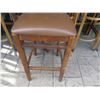 Image 4 : Qty 24 Wooden Stools w/ Slatted Backs & Upholstered Seats 16"x16"x44"H