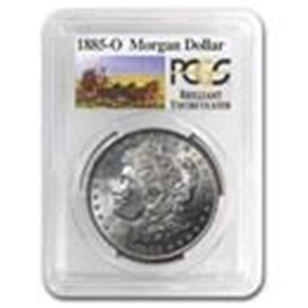 1885-O Morgan Silver Dollar - Rare Stage Coach Label (PCGS BU)