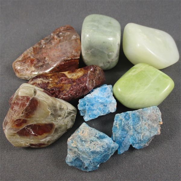 Lot of Polished Inclusion Quartz, New Jade & Raw Blue Apatite