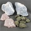 Image 1 : Lot of Raw Angelite, Pink Kunzite & Pyrite Specimens