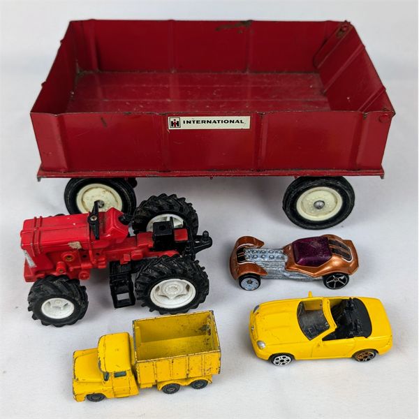 Vintage ERTL Tractor Wagon International and Various Vintage Toy Cars