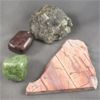 Image 1 : Lot of Raw Emerald, Polished Green Garnet, Polished Red Garnet & Jasper Slice