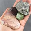 Image 2 : Lot of Raw Emerald, Polished Green Garnet, Polished Red Garnet & Jasper Slice