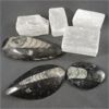 Image 1 : Lot of Raw Selenite Cubes & Polished Orthoceras Fossils