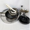 Image 1 : Set of 3 Aluminum Pizza Pans, Cast Iron Frying Pan and other Kitchen Items